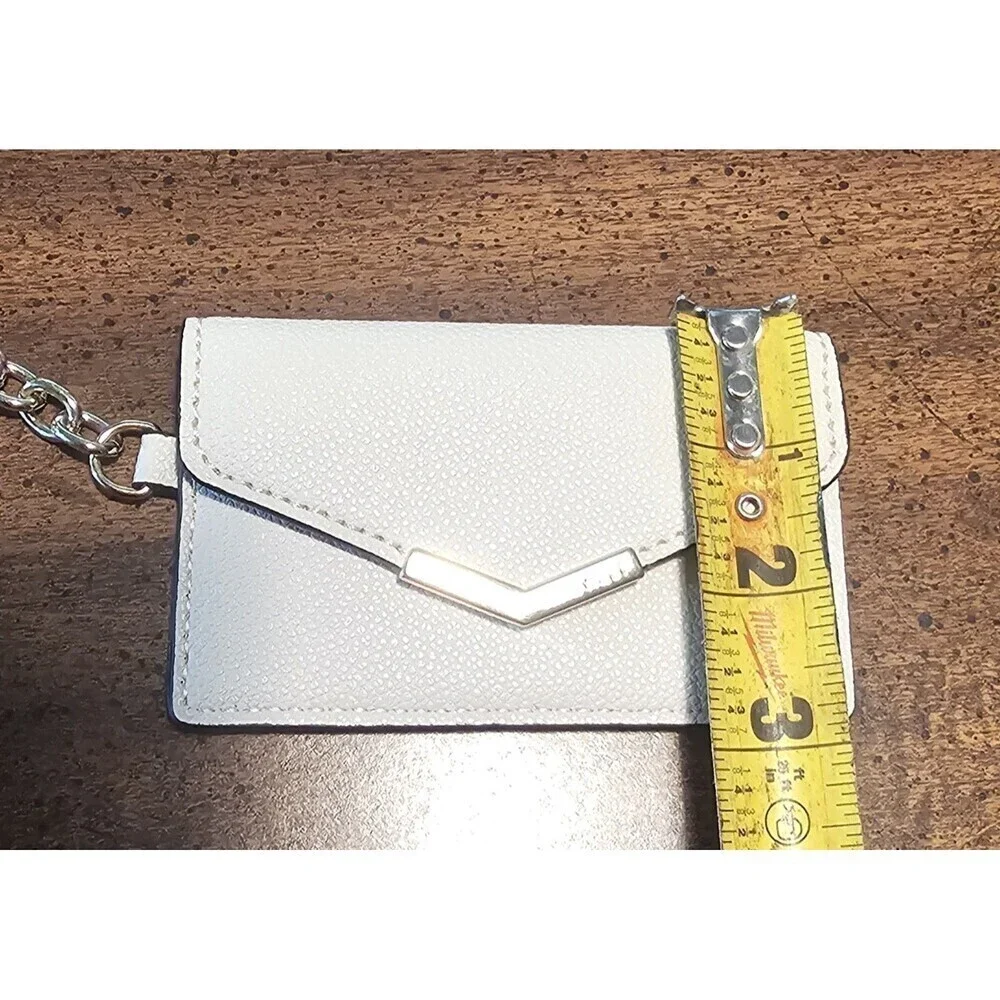 Nine West Off White Gold Accents Card Holder Keychain Faux Leather Snap Closure